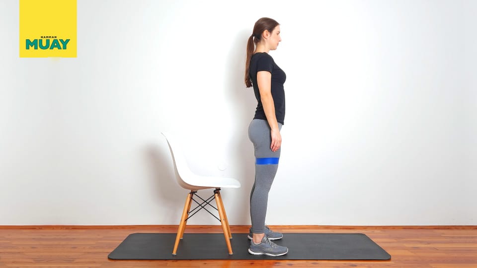 Squats at Chair with Resistive Band Step 1